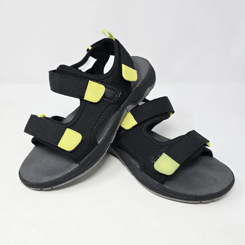 Cat & Jack Boys Black Lime Green Athletic Strappy Sandals Size 2 077043556